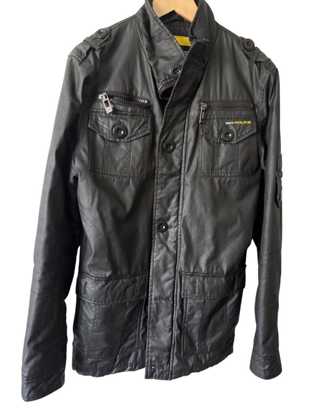 883 Police Rhett Black Military-Inspired Mens Jacket With Zip & Button Pockets S